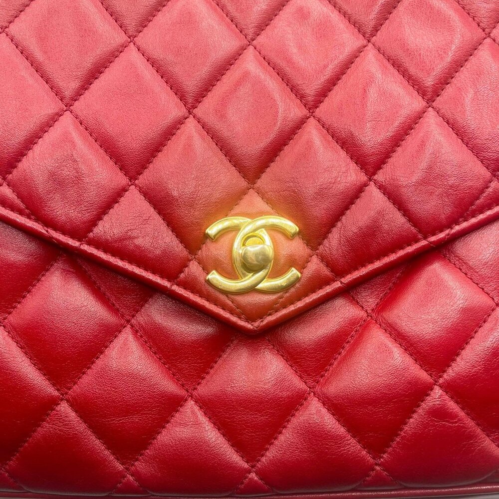 CHANEL CC 24K Vintage Jumbo Envelope Flap Bag Lambskin Timeless Red Purse Chain - Picture 3 of 16